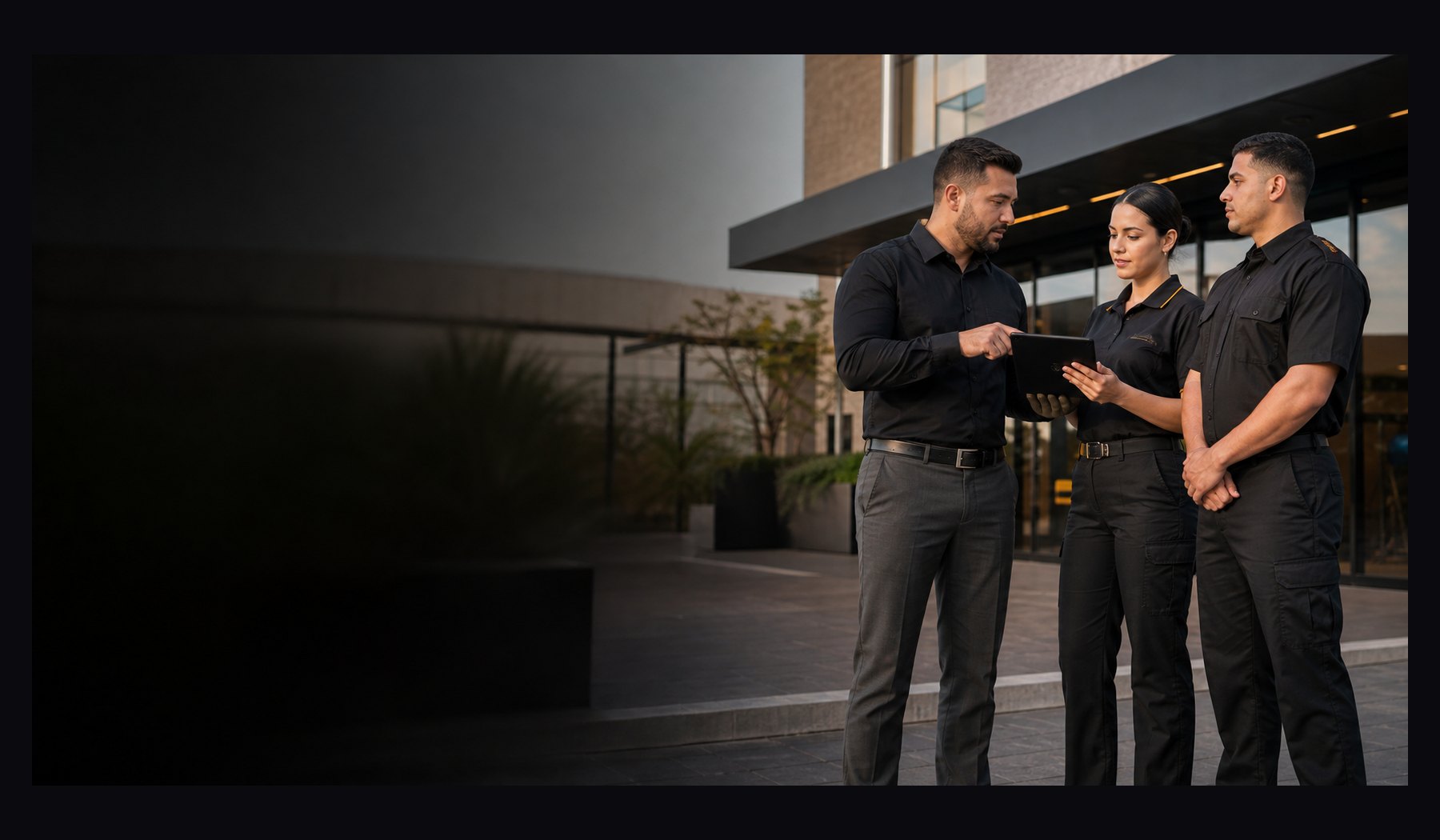 Equipe de segurança e operação em ambiente corporativo